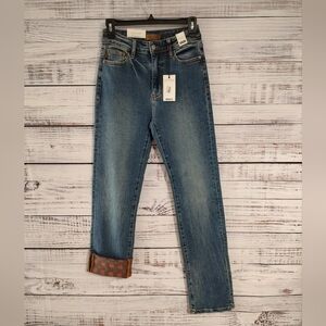 Judy Blue NEW High Waist Straight Leg Jeans Plaid Cuff Size 1/25 Stretch Denim